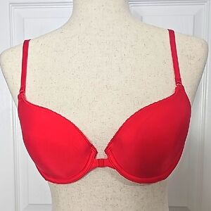 Victoria's Secret Front Close Light Padded Red Size 36B Lace Edging Back Bow Bra